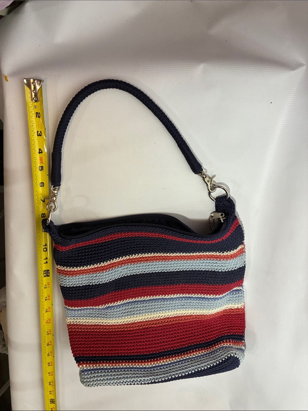 Striped Crochet Tote Bag in Red, White, & Blue - Picture 11 of 11